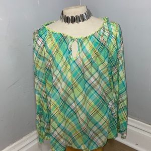 NWOT Green Checkered Long Sleeve Top Size 14-16